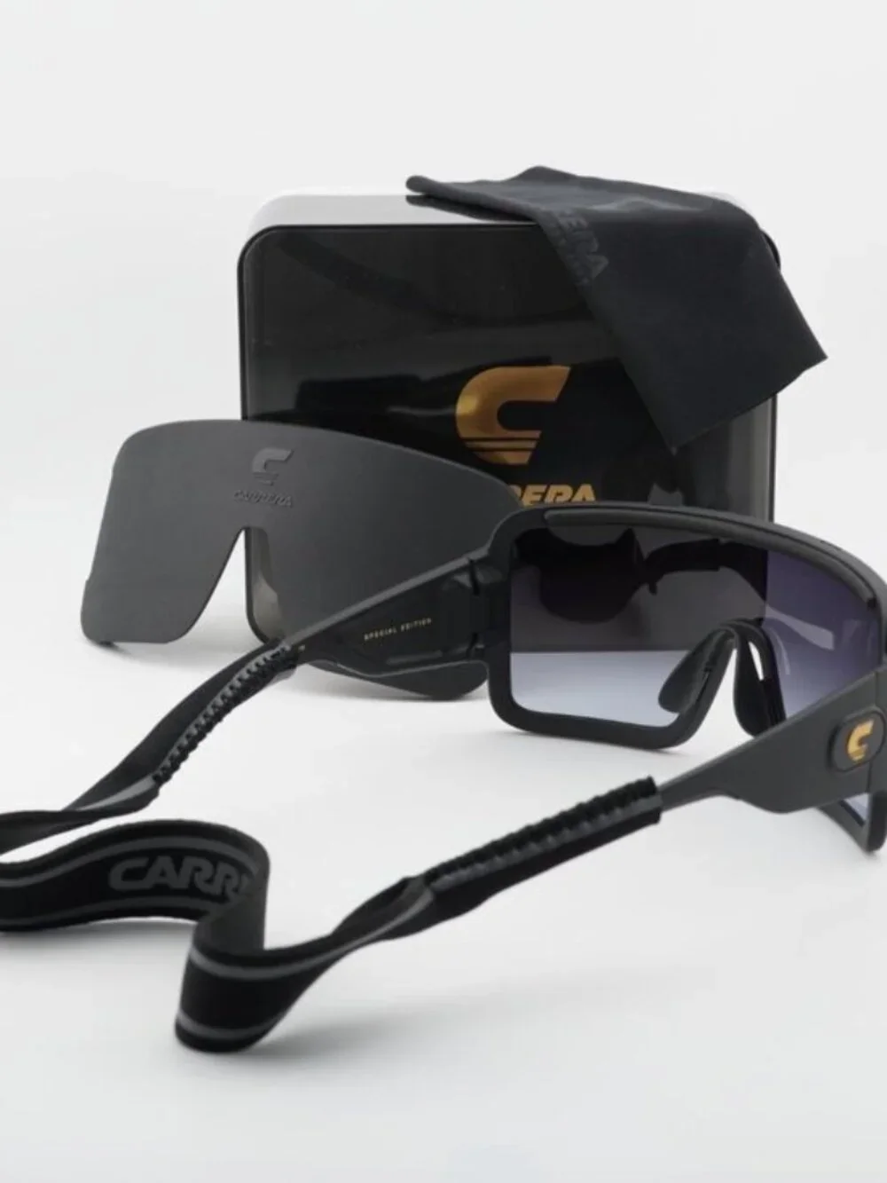 Exclusive Sale! Carrera FLAGLAB 15 0003 9O Shield Sunglasses - Black / Grey